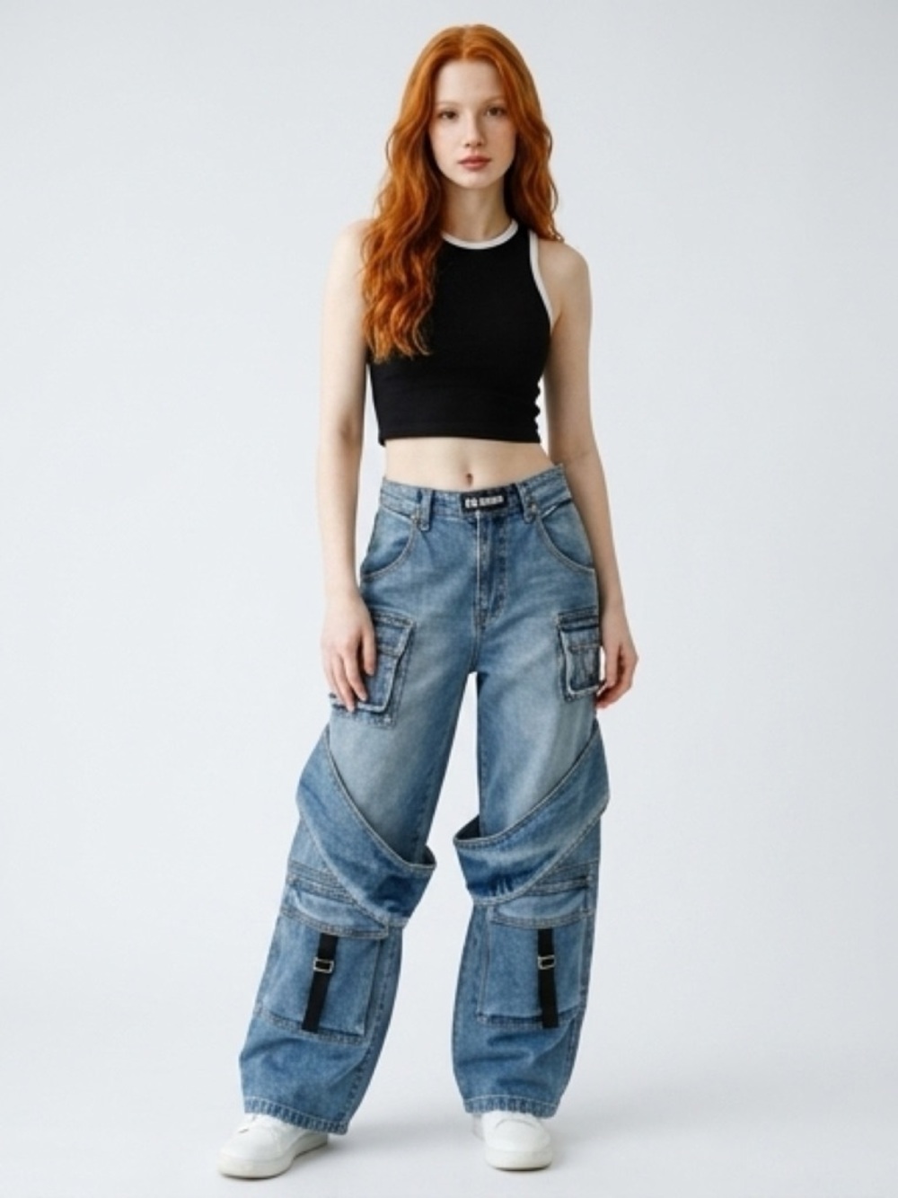 EB Denim Cargo Frederic Pants Wide Leg Medium Wash Size 27X30 Street Wear Skater